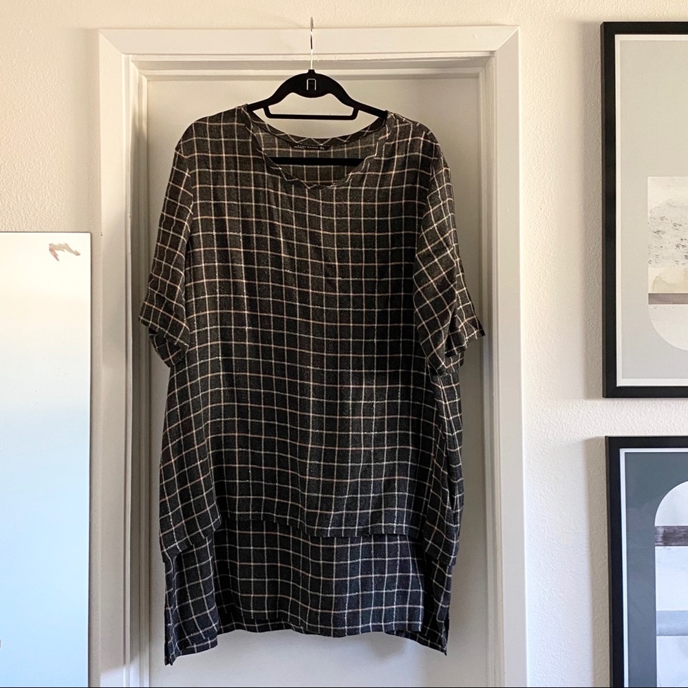 Zara Woman grey plaid shift dress